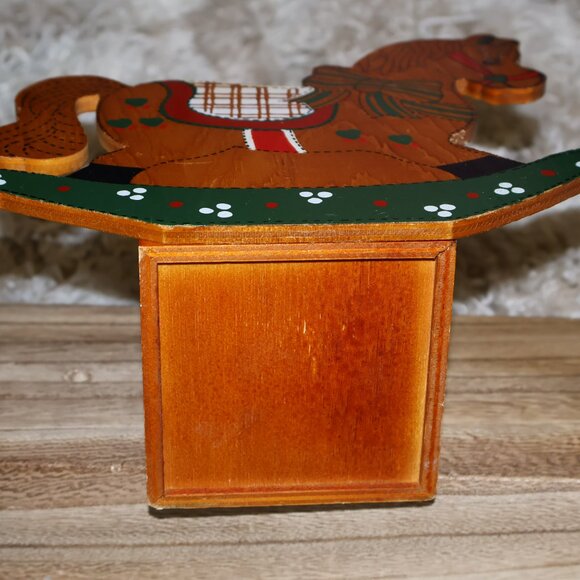 Vintage Rocking Horse Holiday Decor Square Box Christmas Planter Pens Utensils - Picture 8 of 12